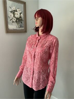 Ariat Womens S Pink Paisley Print Long Sleeves Snap Front Western Shirt Pockets